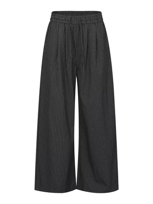 Gray Men's Striped Wide-leg Drawstring Pants