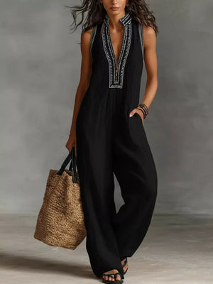 Full Size Sleeveless Wide-leg Jumpsuit Plus Size in Black
