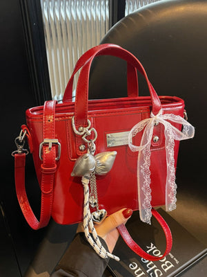 PU Leather Small Crossbody Bag in Blue with top handles