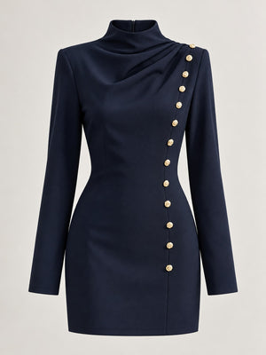 mini dress in cream with mock neck and long sleeve