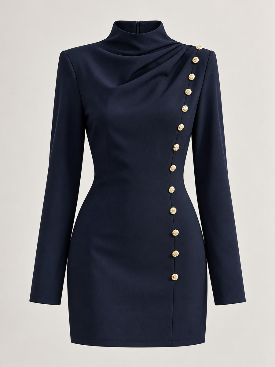 mini dress in cream with mock neck and long sleeve