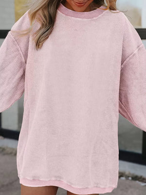 Dusty Pink with Ribbed Corduroy Oversized Sweatshirt in Dusty Pink