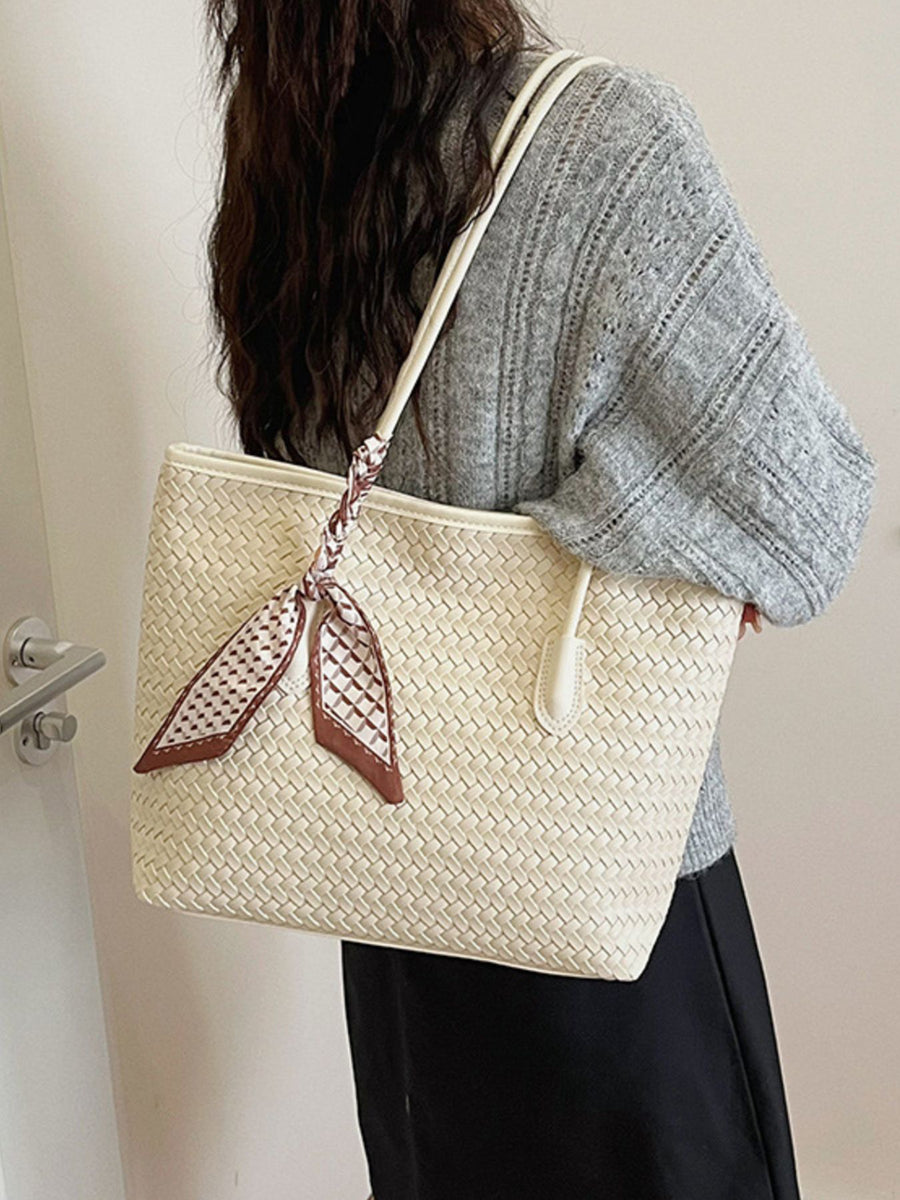 PU Leather Imported Size &amp handbag in ivory with boxy silhouette