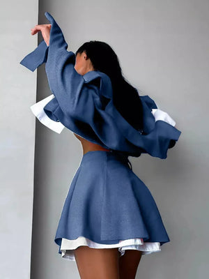 modern matching set in navy blue with collared