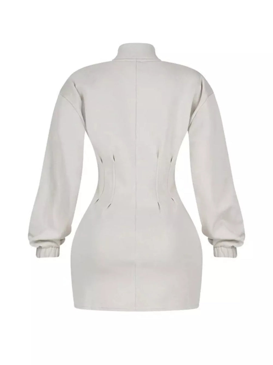 Casual Zip-up Long Sleeve Mini Dress option 10