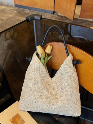 Cream White Woven Straw Shoulder Bag