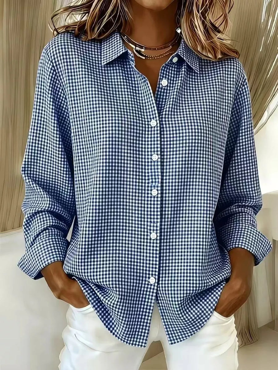 Plus Size Plaid Button Up Long Sleeve Shirt in Black