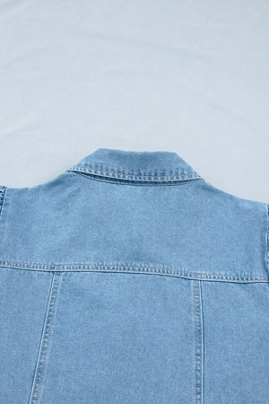 Light wash denim dress with button front detail and collar