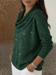 Red relaxed pullover sweater with cowl neck