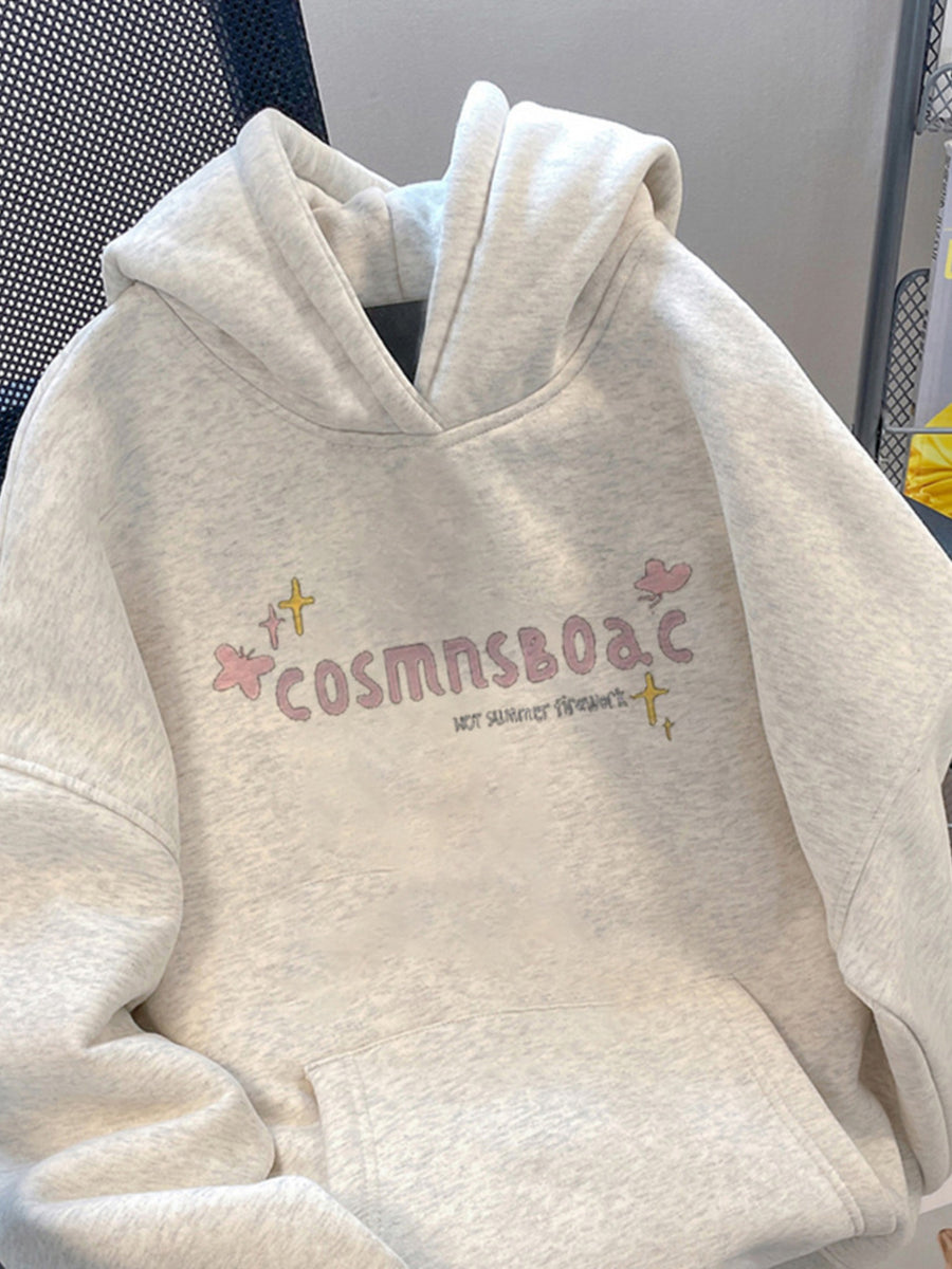 Burgundy pullover hoodie featuring kangaroo pocket and graphic-print