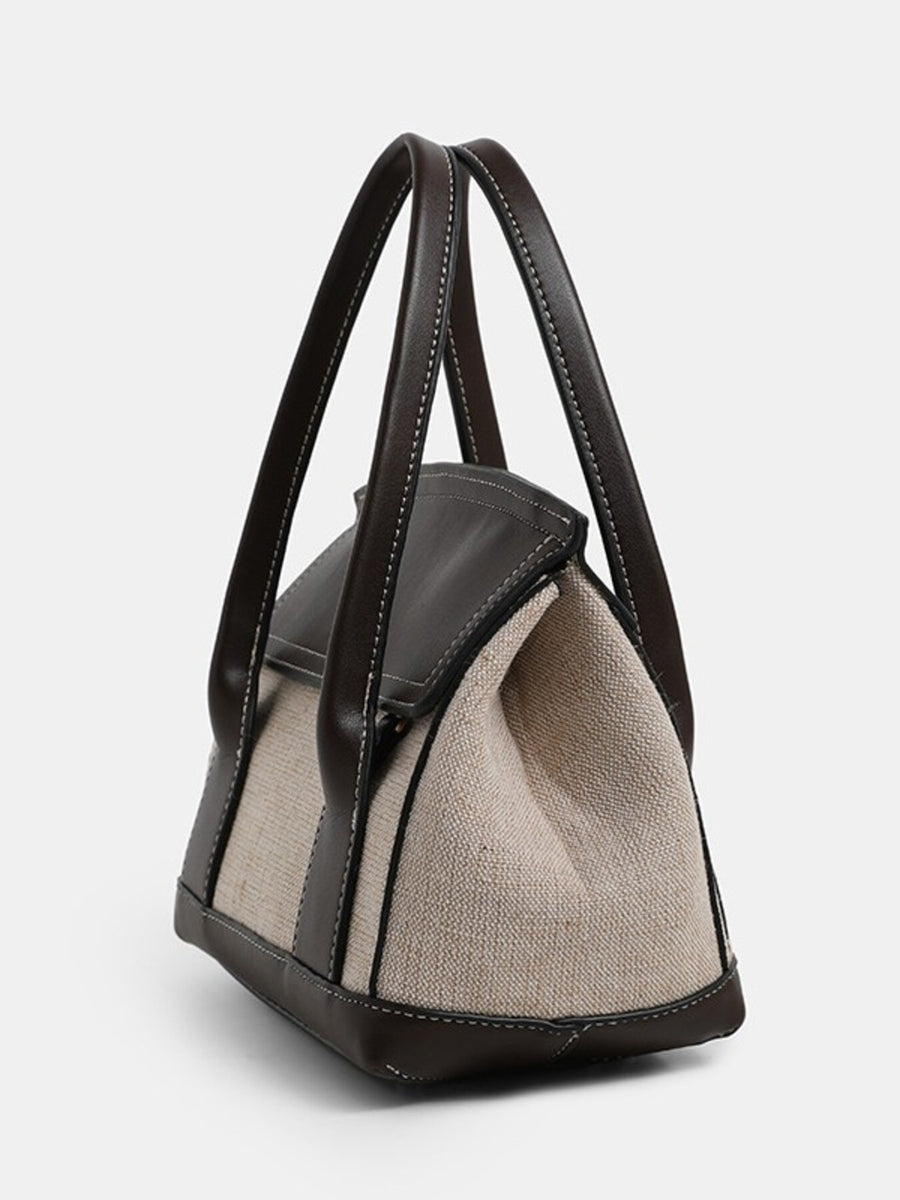 handbag featuring color-block in light beige with PU Leather,Canvas Imported Size &amp texture