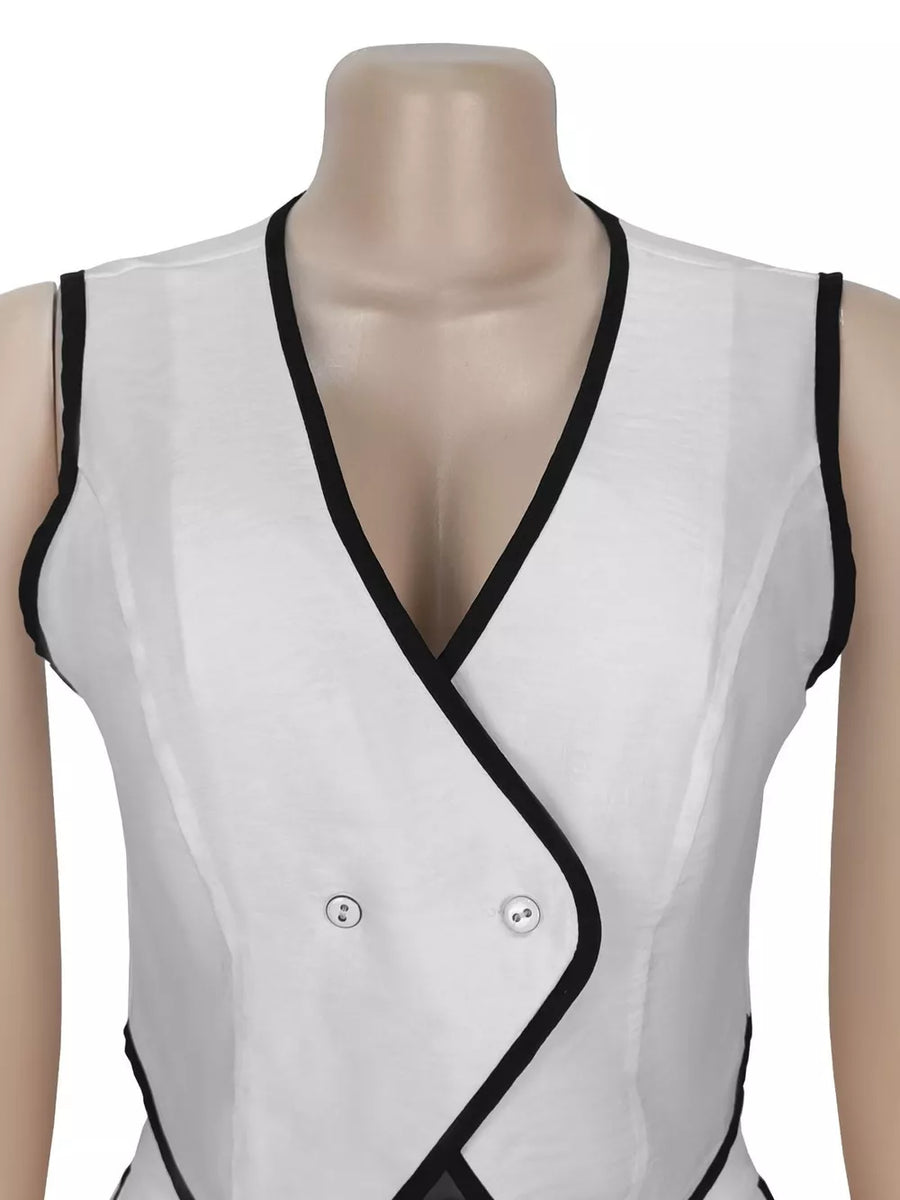 two-piece set in White with contrast trim and cropped