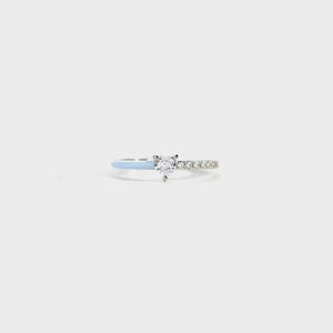 Light blue enamel heart ring with pave band in sterling silver