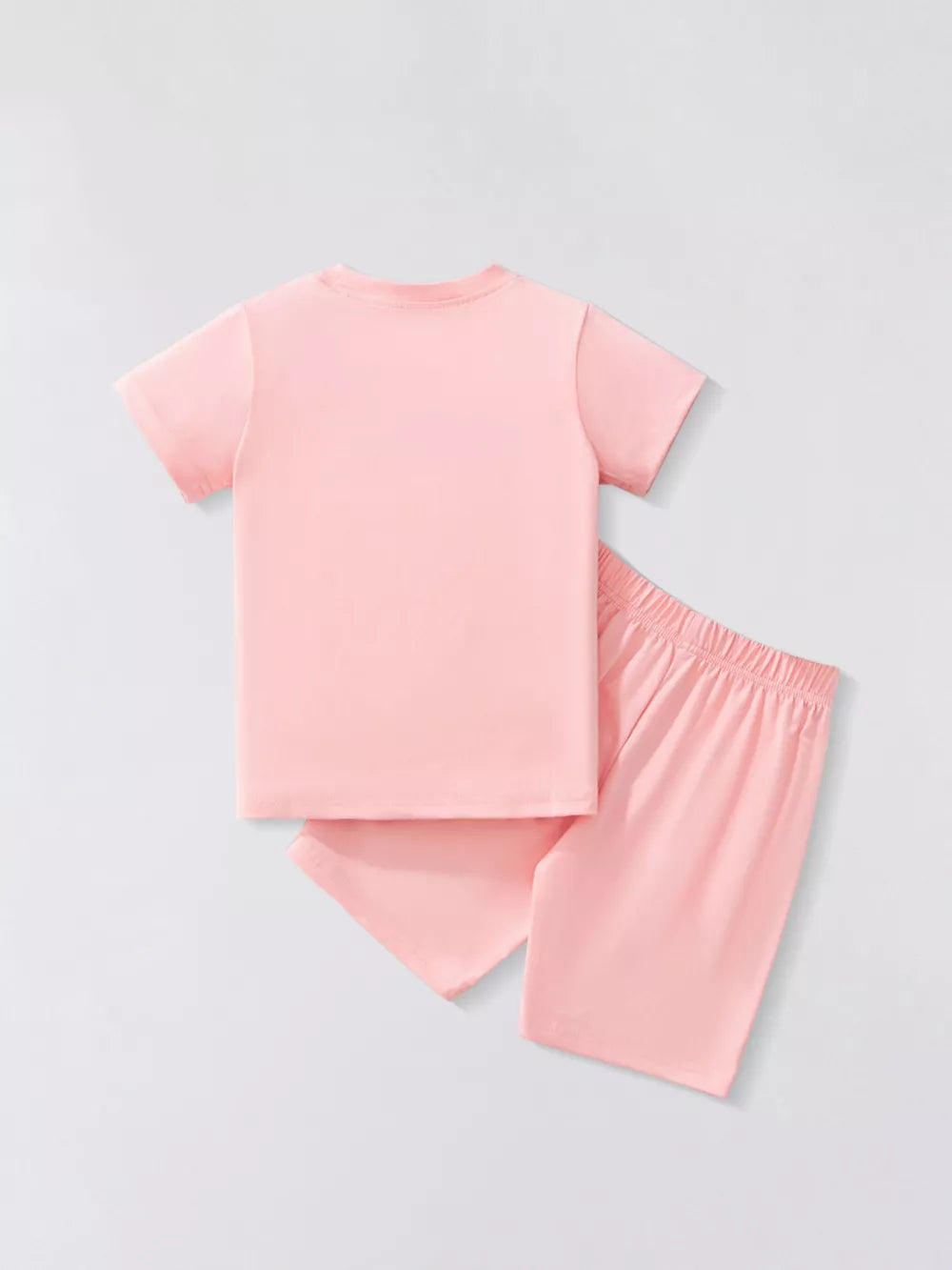 Girls' blush pink short sleeve t-shirt and shorts set with swan graphic