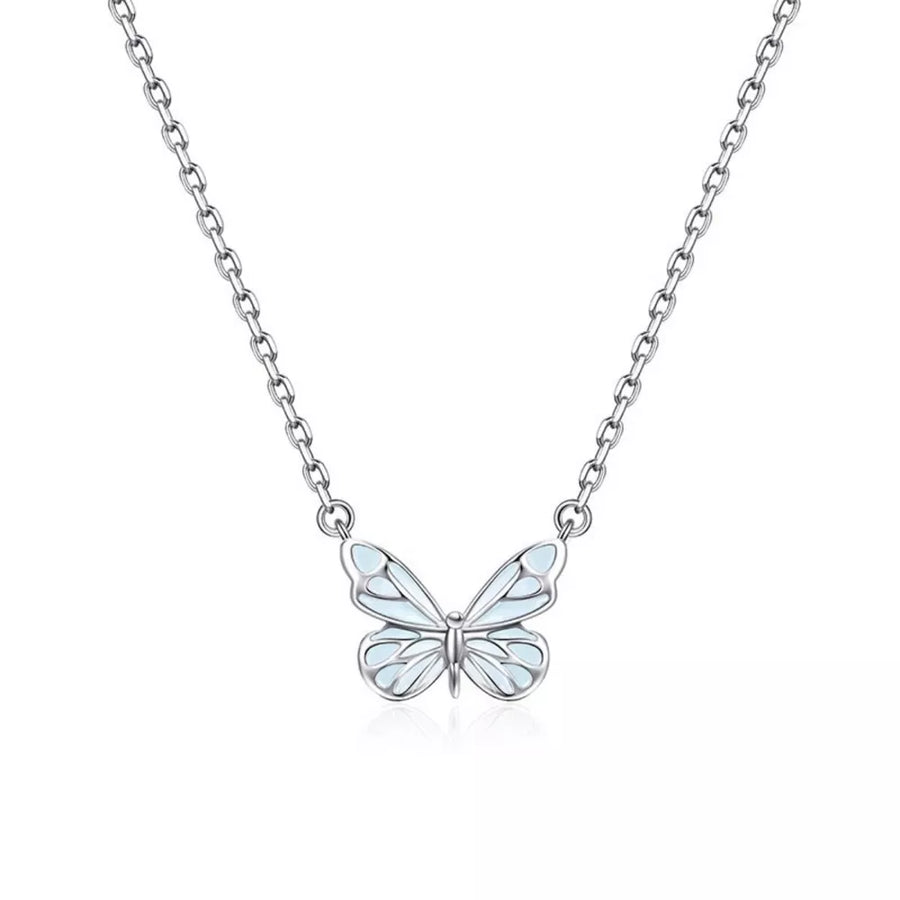 necklace in Silver with motif and butterfly pendant