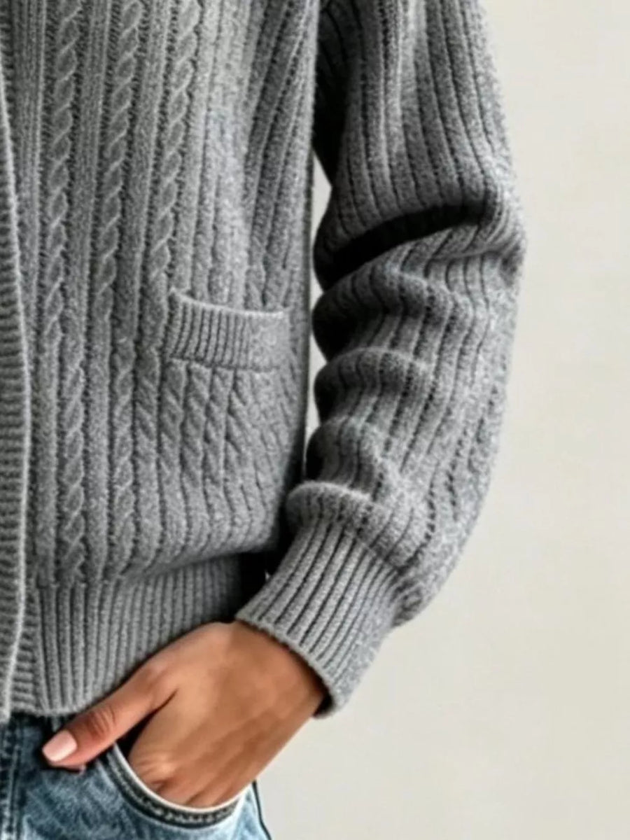 Full Size Shawl Collar Cable Knit Cardigan in Dark Gray