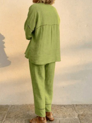 Grey relaxed Pants Set with round neck