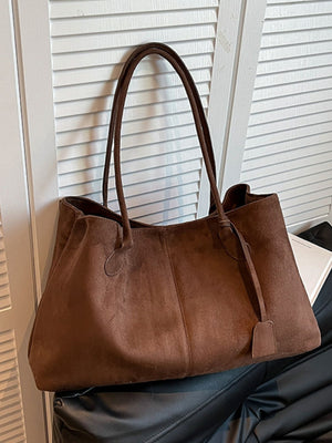 Suede Imported Size &amp tote in chocolate brown with relaxed silhouette