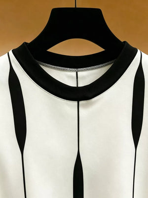 White with Contrast Vertical Stripe Long Sleeve Blouse