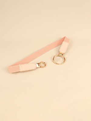 Peach elastic belt with interlocked ring buckle and gold hardware