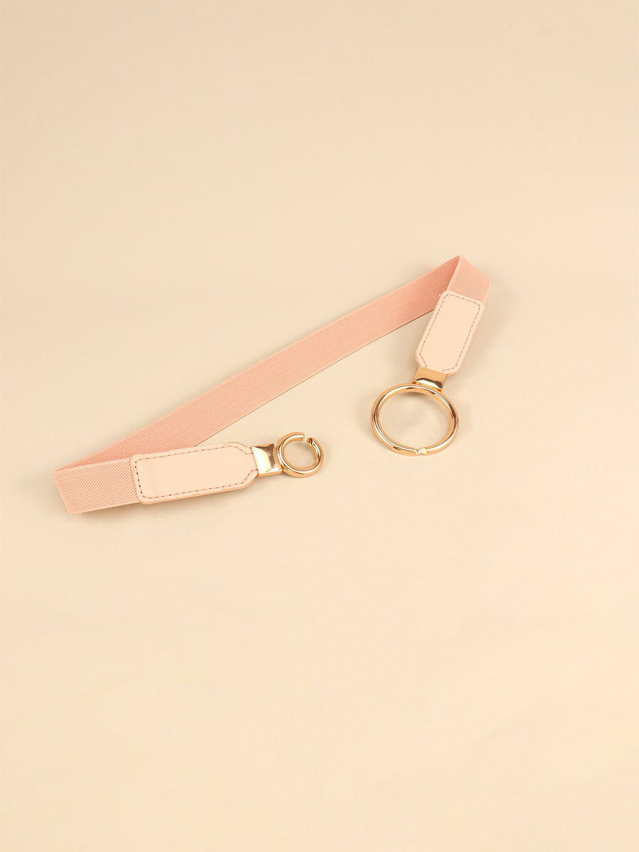 Peach elastic belt with interlocked ring buckle and gold hardware