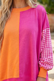 hot pink sweatshirt with hip-length and pullover