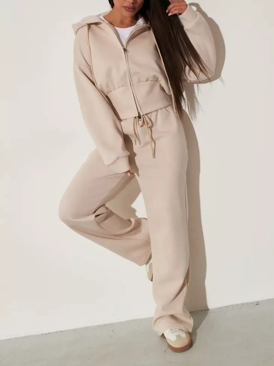 Zip-up Hoodie And Wide-leg Pants Set in Pink