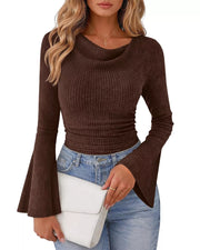 Moss Ribbed Bell Sleeve T-shirt