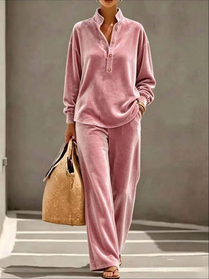 100% polyester Care instructions: Machine wash cold pajama set in Burgundy with relaxed silhouette