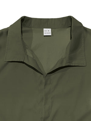Military green long-sleeve men's polyester shirt with a spread collar.