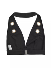 black two-piece set with cropped and drawstring