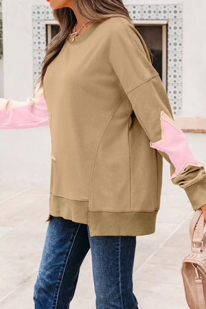 camel sweatshirt with seam detail and long sleeve