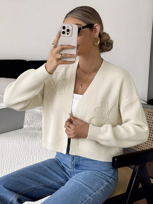 Beige cardigan with cropped and open-front