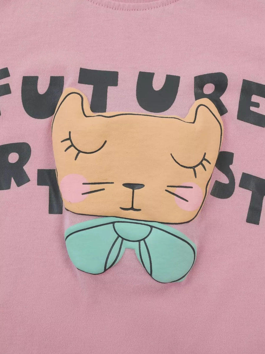 Children's Cat Graphic Round Neck T-shirt option 4