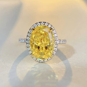 Halo 925 Sterling Silver Zircon Round Ring in yellow with halo setting