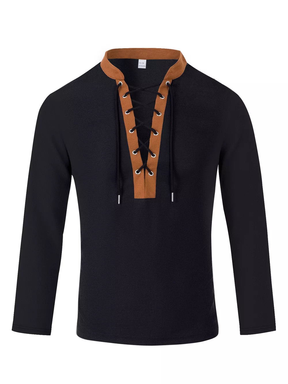 White Men's Vintage Lace-up Long Sleeve Henley Plus Size