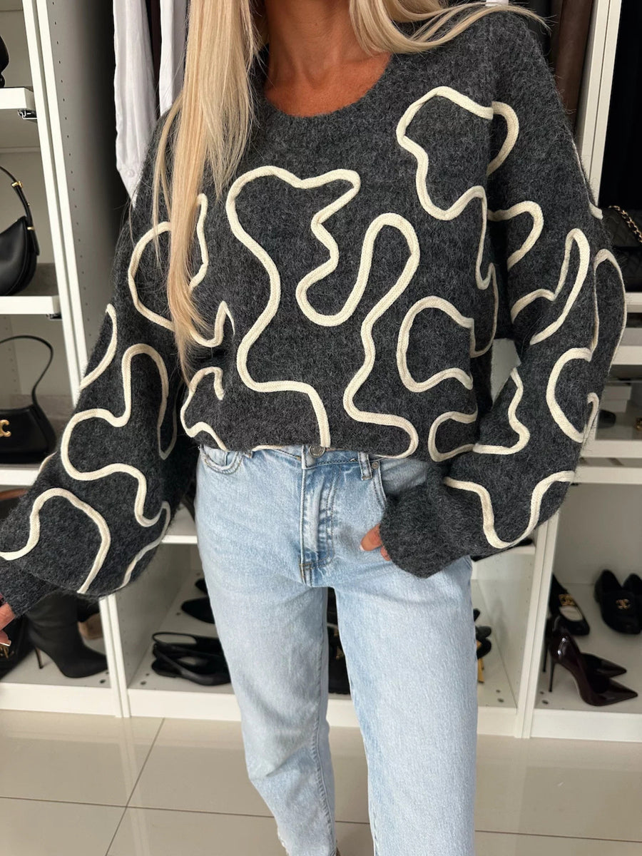 Dark Gray pullover sweater with pullover and abstract