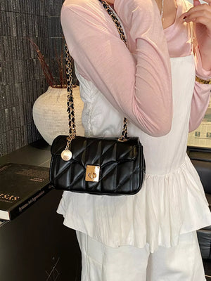 Black with Quilted Chain Shoulder Bag