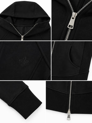 zip hoodie in Black with zipper and cropped