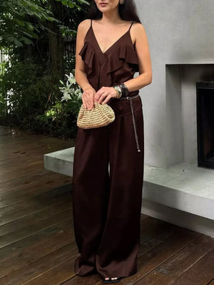 100% polyester Care instructions: Machine wash cold two-piece set in Brown with relaxed silhouette