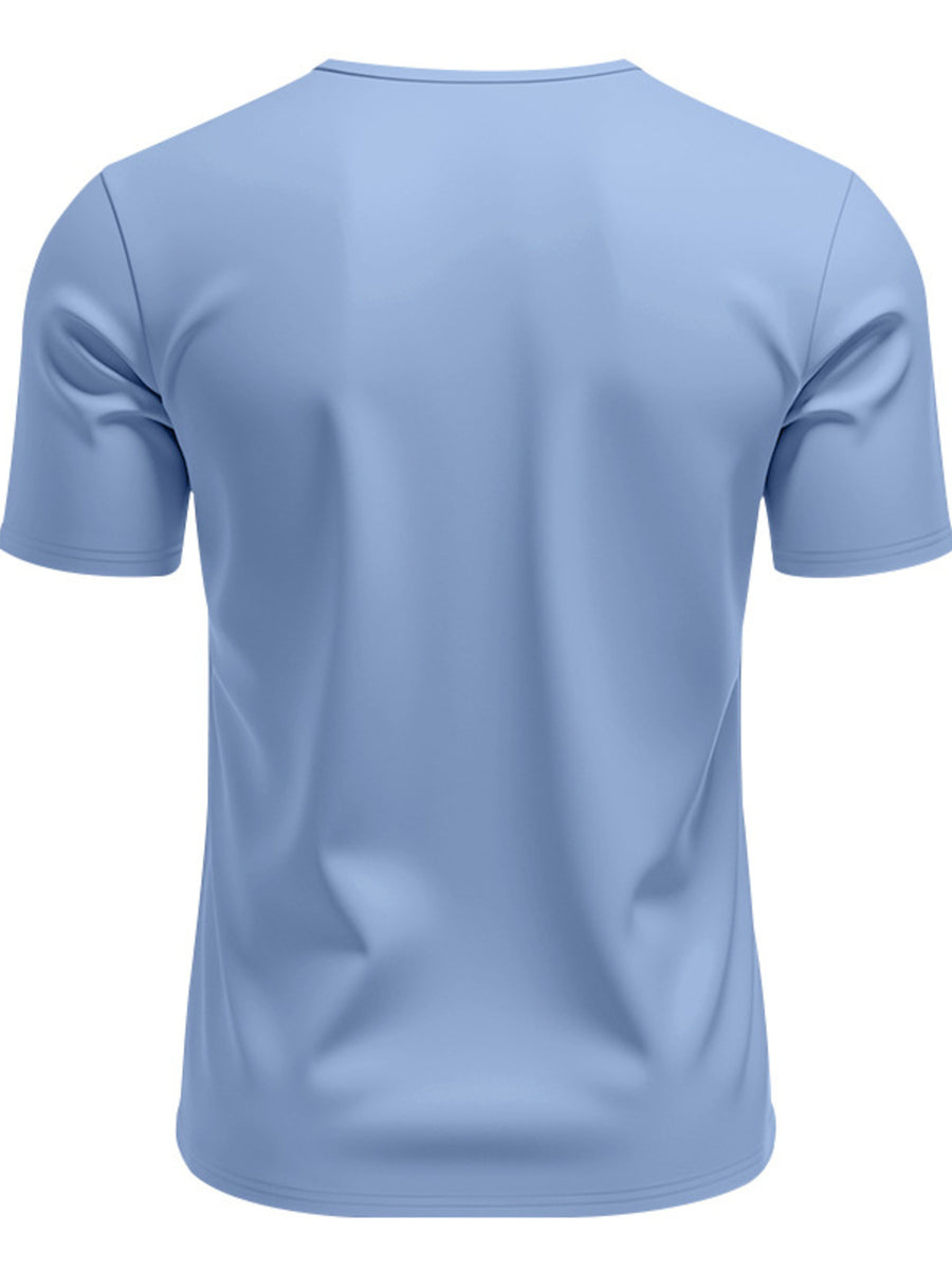 Men's light blue cotton t-shirt with short sleeves and a round neckline.
