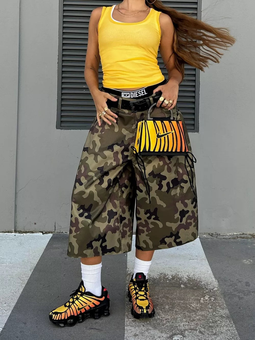Polish Camouflage Camouflage Wide-leg Cropped Pants