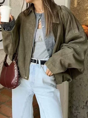 Cream bomber jacket with seam detail and dolman sleeve