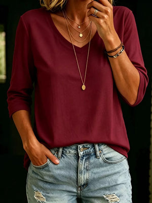 Full Size V-neck 3/4 Sleeve T-shirt Plus Size, view 11