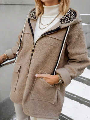 100% polyester Care instructions: Machine wash cold zip hoodie in camel with relaxed silhouette