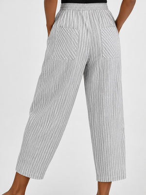 wide-leg pants featuring striped in Khaki with Polyester content is at least 90% and less than 95% texture