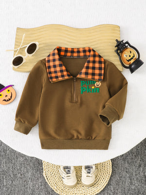 brown sweatshirt with plaid and collared