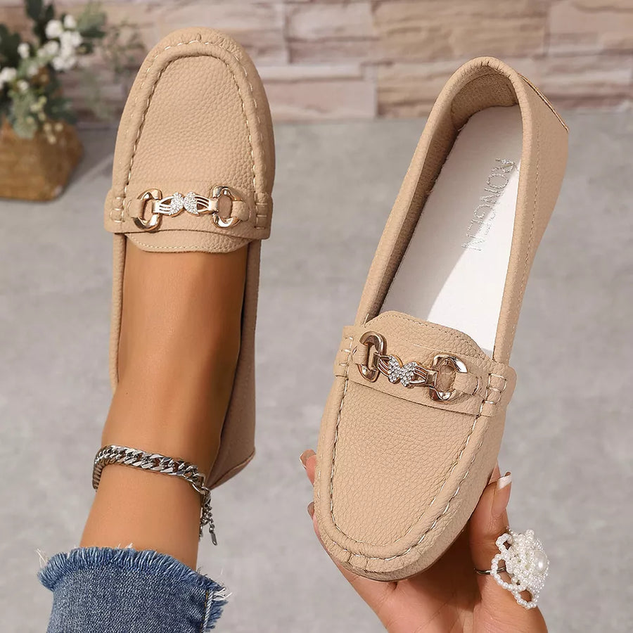 PU Leather, Rubber Imported Size &amp loafers in Khaki Color with flat silhouette