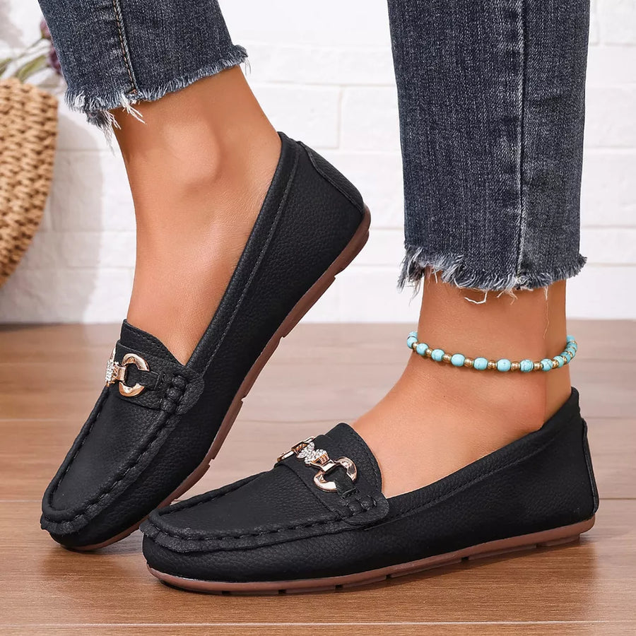 Brown loafers with decorative buckle and not applicable