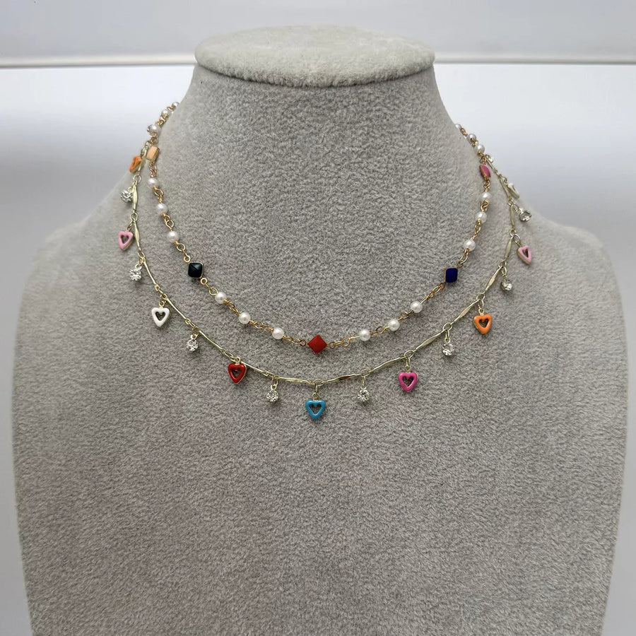 necklace featuring heart in red with Synthetic Pearl,18K Gold-Plated,Alloy,Resin,Zircon Care instructions: Avoid wear texture